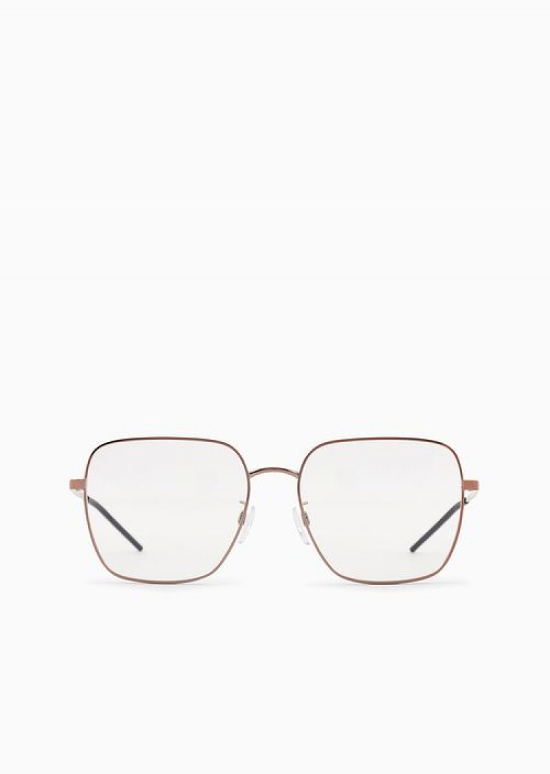 Rose Gold Emporio Armani Unisex Rectangular Glasses | EA-SN59378