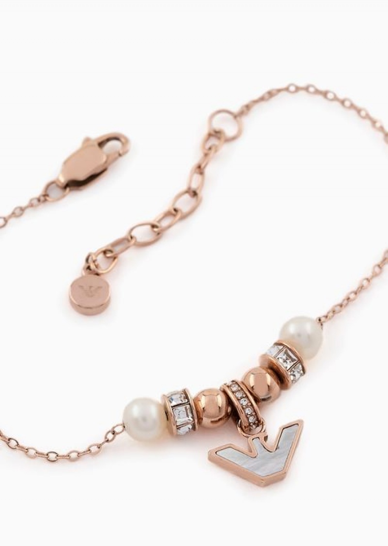 Rose Gold Emporio Armani White Mother Of Pearl Components Bracelet | EA-SN57563