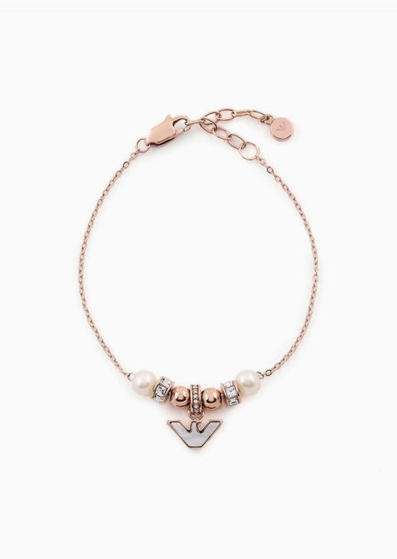 Rose Gold Emporio Armani White Mother Of Pearl Components Bracelet | EA-SN57563