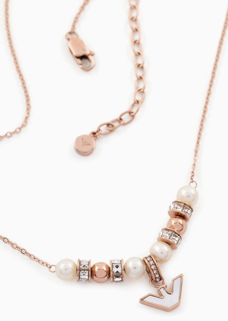 Rose Gold Emporio Armani White Mother Of Pearl Components Necklace | EA-SN57564