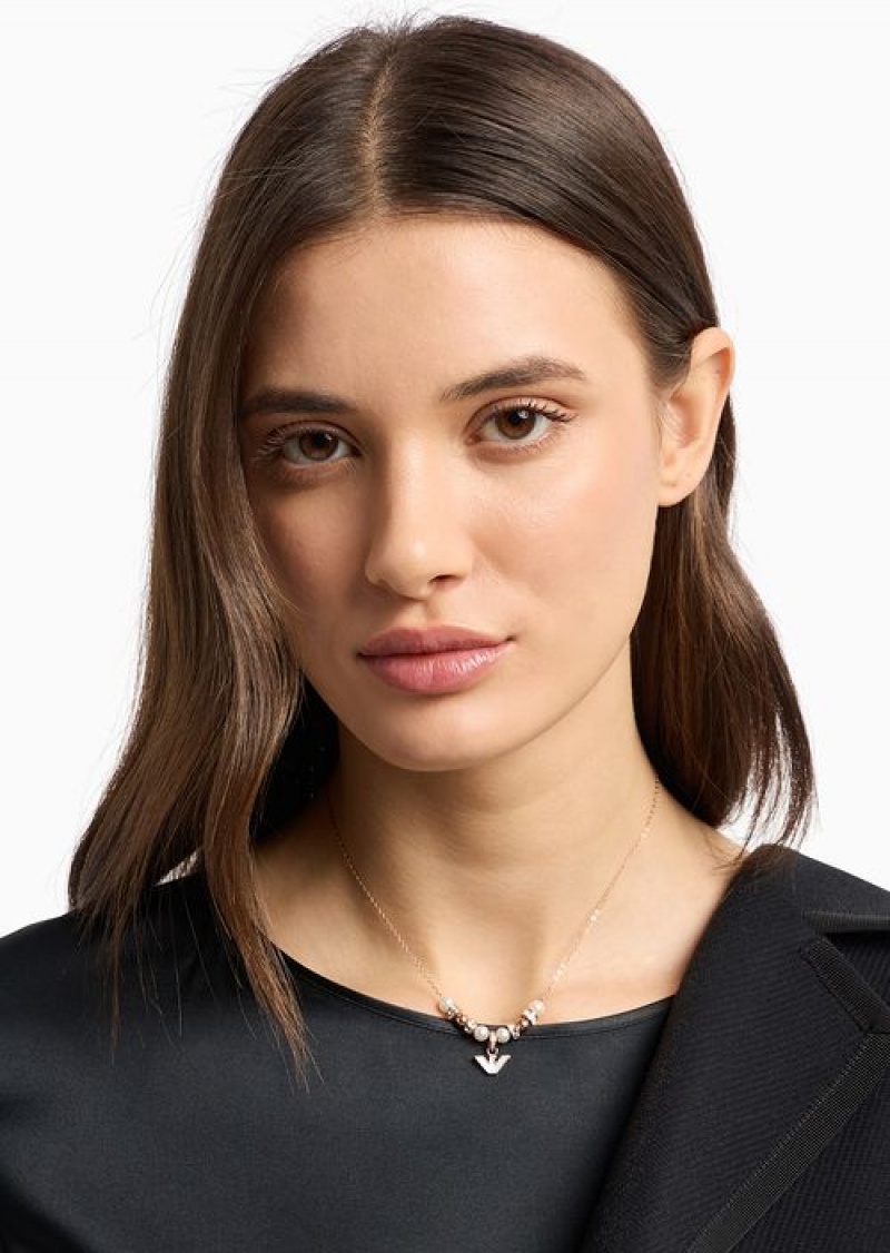 Rose Gold Emporio Armani White Mother Of Pearl Components Necklace | EA-SN57564