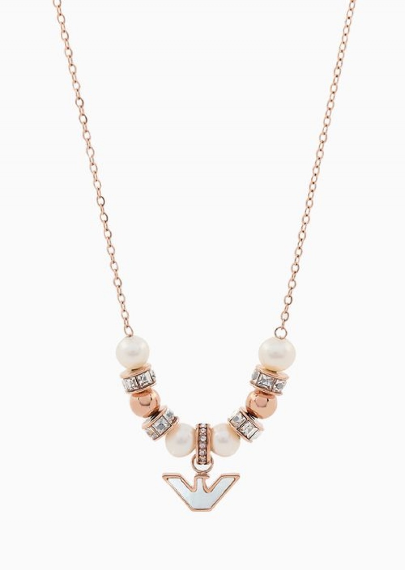 Rose Gold Emporio Armani White Mother Of Pearl Components Necklace | EA-SN57564