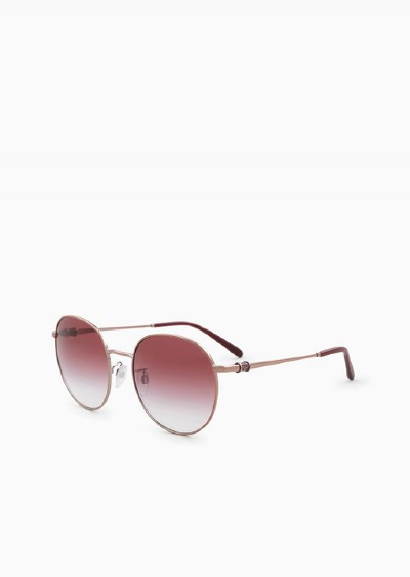 Rose Gold Emporio Armani Women’s Round Sunglasses | EA-SN57714