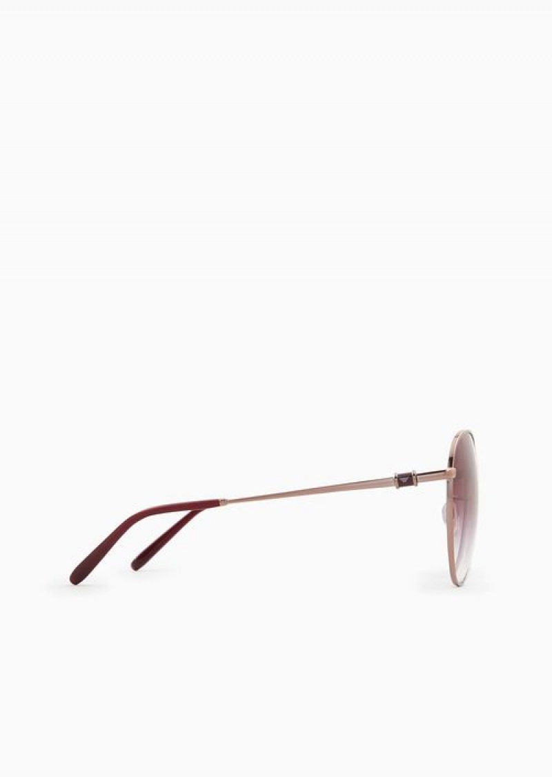 Rose Gold Emporio Armani Women’s Round Sunglasses | EA-SN57714