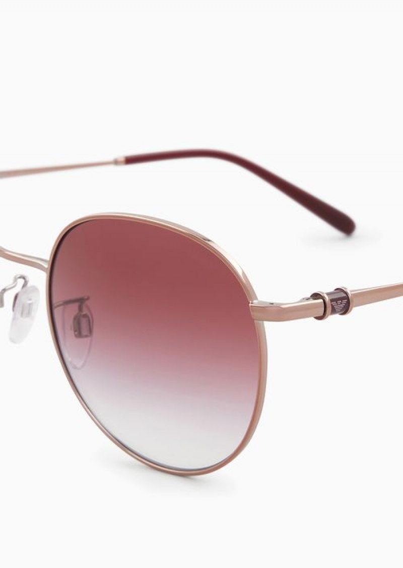 Rose Gold Emporio Armani Women’s Round Sunglasses | EA-SN57714