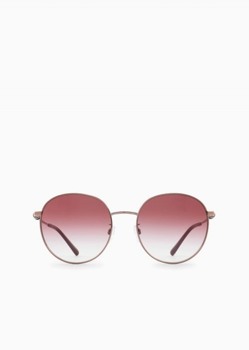 Rose Gold Emporio Armani Women’s Round Sunglasses | EA-SN57714