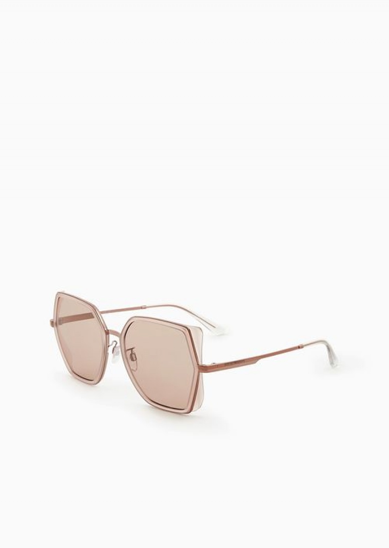 Rose Gold Emporio Armani Women’s Square Oversized Sunglasses | EA-SN57750