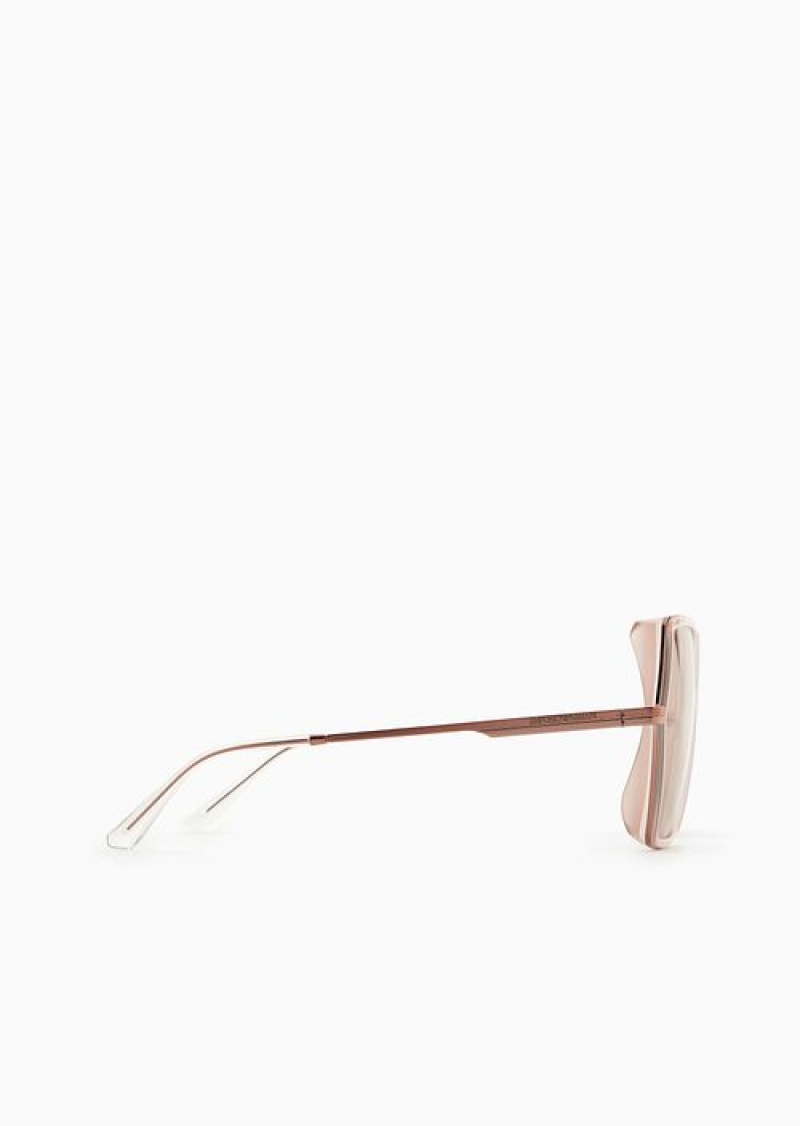 Rose Gold Emporio Armani Women’s Square Oversized Sunglasses | EA-SN57750