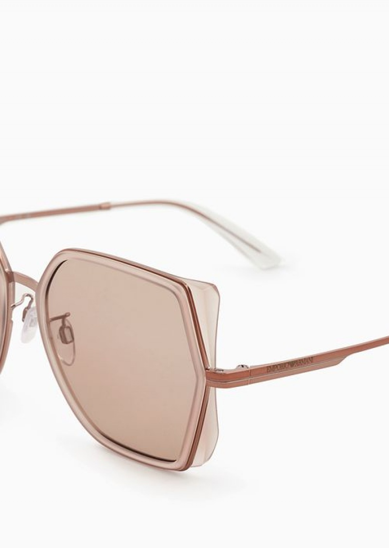 Rose Gold Emporio Armani Women’s Square Oversized Sunglasses | EA-SN57750