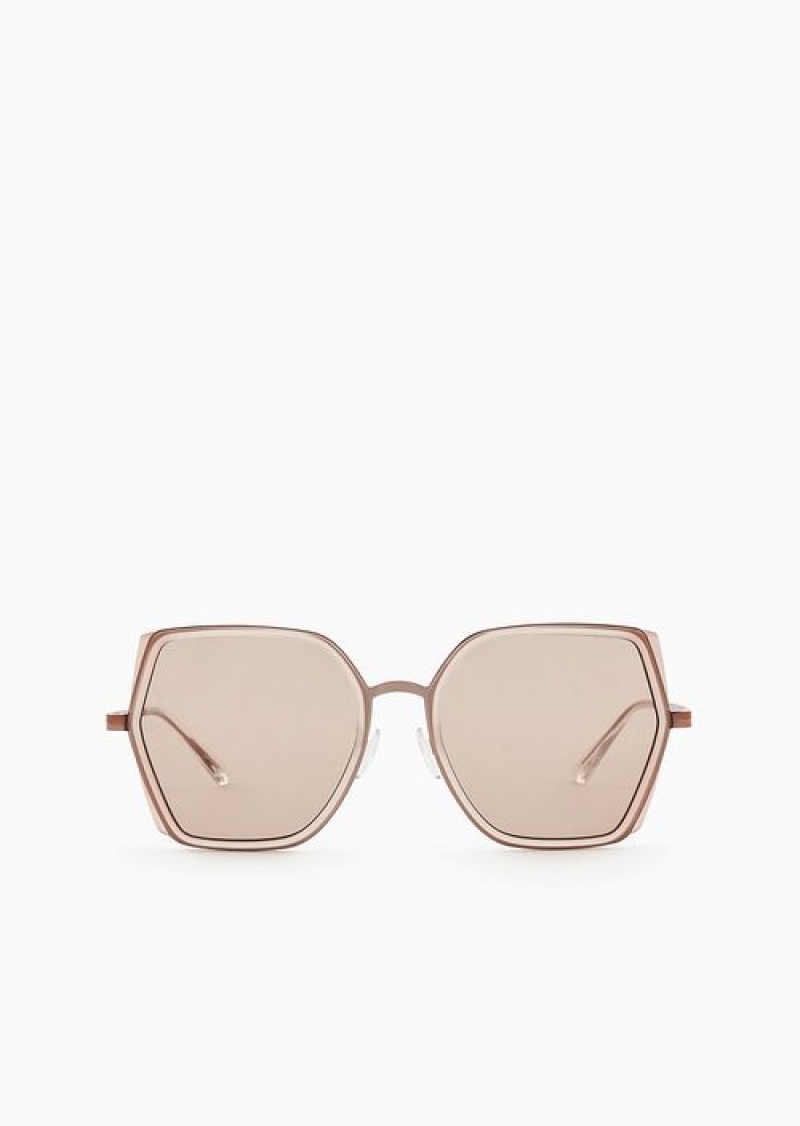 Rose Gold Emporio Armani Women’s Square Oversized Sunglasses | EA-SN57750