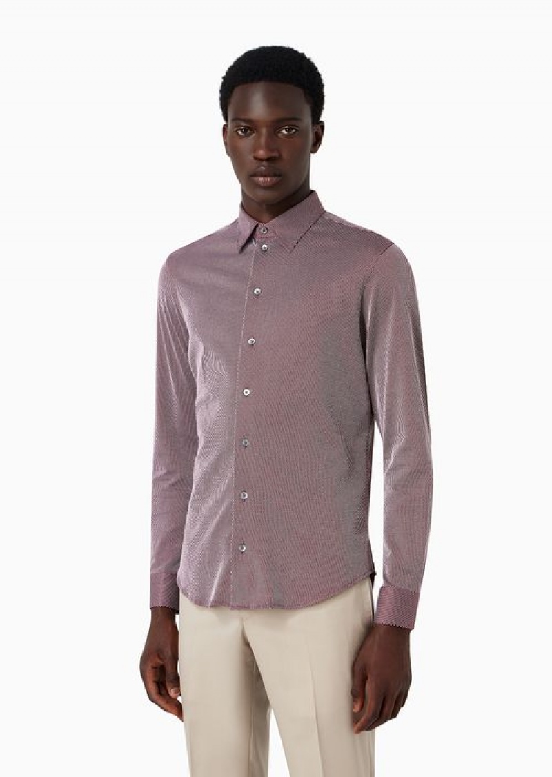 Rust Emporio Armani Classic-collar Shirt In 3d-effect Jacquard Jersey | EA-SN57907