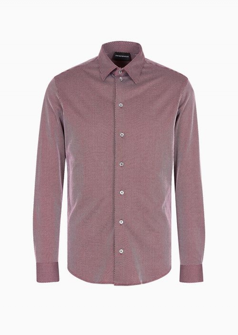 Rust Emporio Armani Classic-collar Shirt In 3d-effect Jacquard Jersey | EA-SN57907