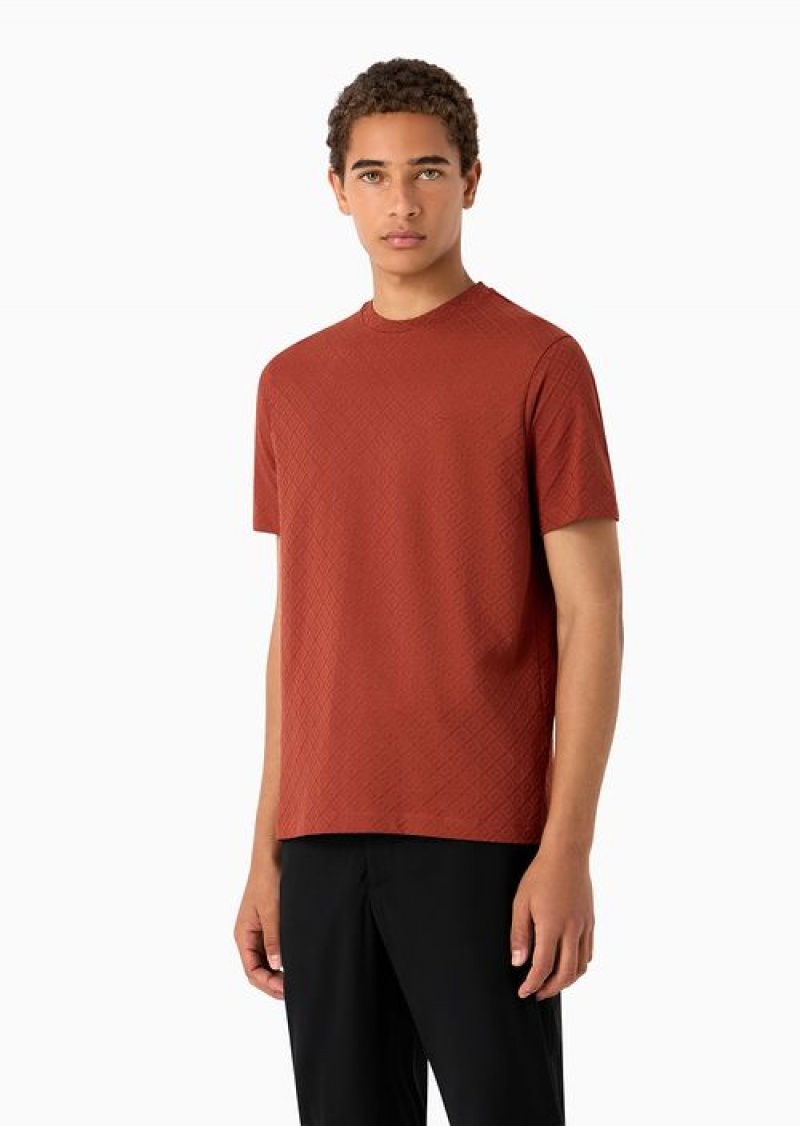 Rust Emporio Armani Jacquard Jersey T-shirt With Op-art Motif | EA-SN58587