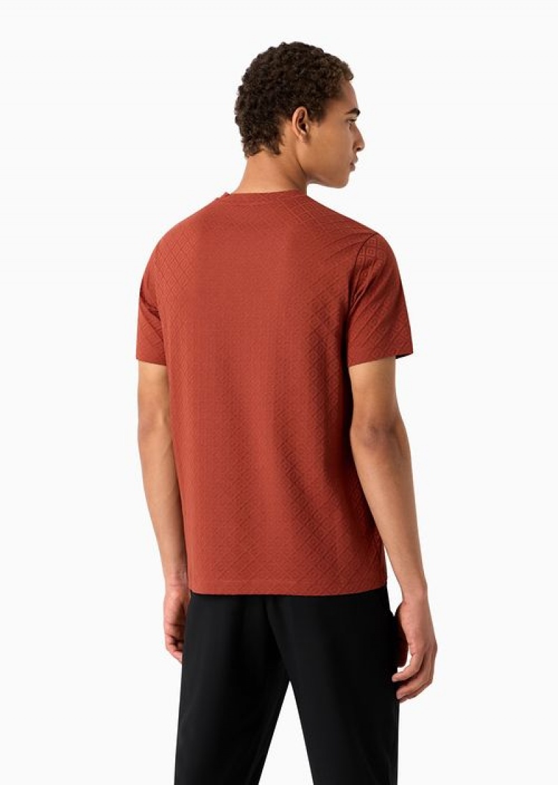 Rust Emporio Armani Jacquard Jersey T-shirt With Op-art Motif | EA-SN58587