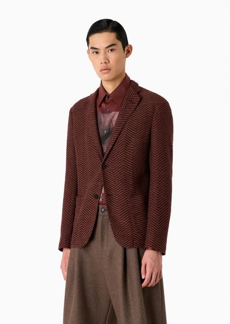 Rust Emporio Armani Single-breasted Jacket In A Two-toned Wool Knit | EA-SN57801