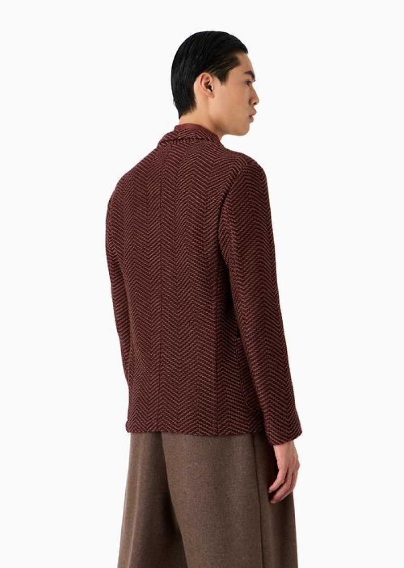 Rust Emporio Armani Single-breasted Jacket In A Two-toned Wool Knit | EA-SN57801