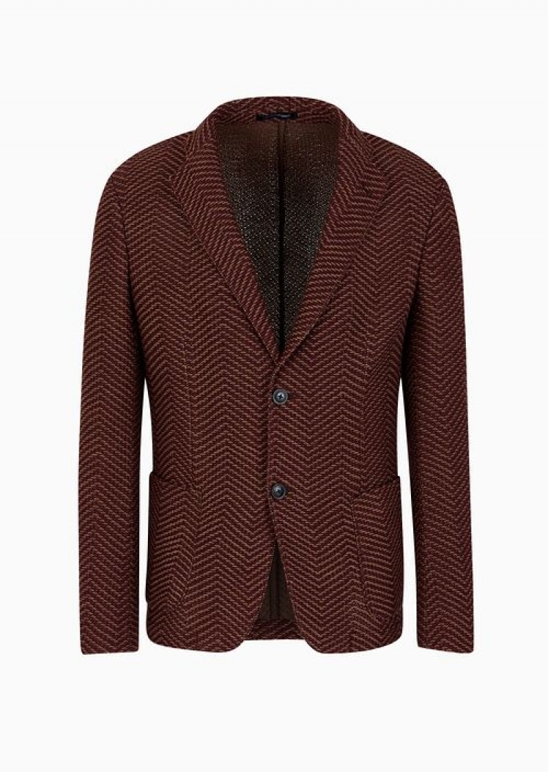 Rust Emporio Armani Single-breasted Jacket In A Two-toned Wool Knit | EA-SN57801