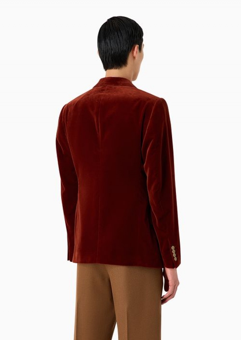 Rust Emporio Armani Slim-fit Single-breasted Velvet Jacket | EA-SN57799