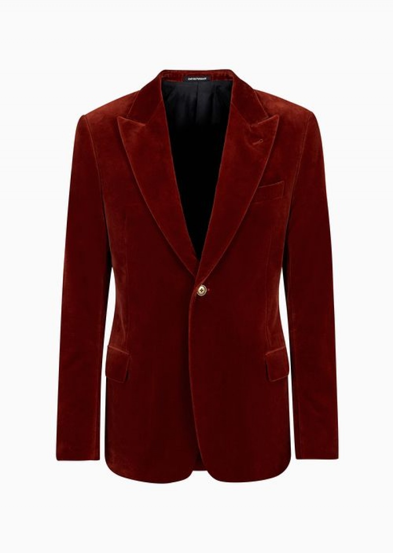 Rust Emporio Armani Slim-fit Single-breasted Velvet Jacket | EA-SN57799