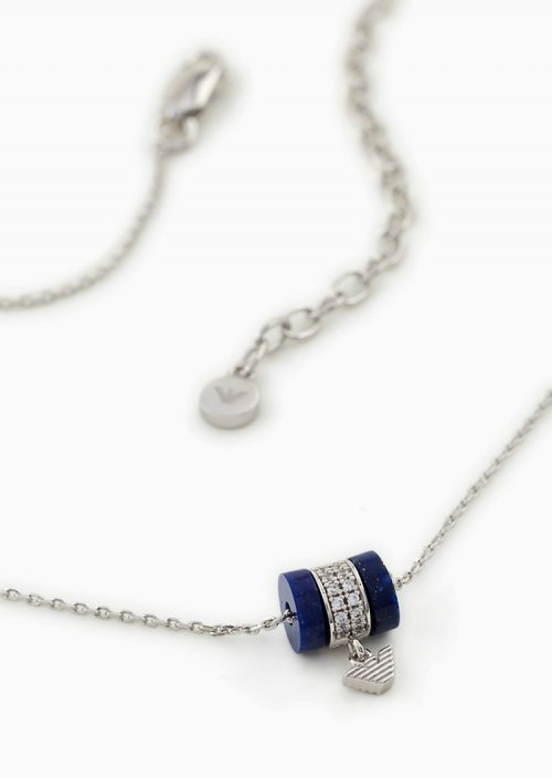 Silver Emporio Armani Blue Lapis Lazuli Components Necklace | EA-SN57595