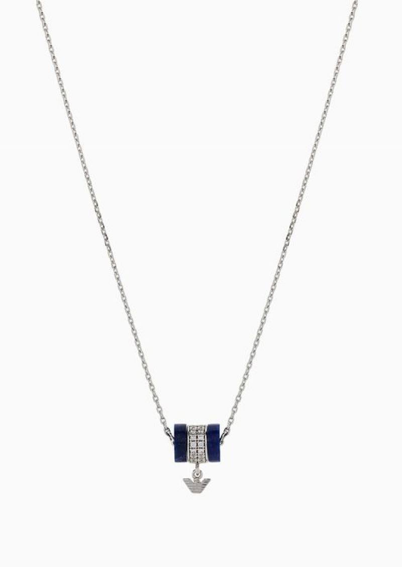 Silver Emporio Armani Blue Lapis Lazuli Components Necklace | EA-SN57595