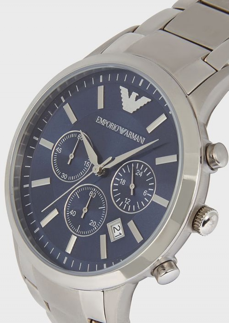 Silver Emporio Armani Chronograph Stainless Steel Watch | EA-SN59355