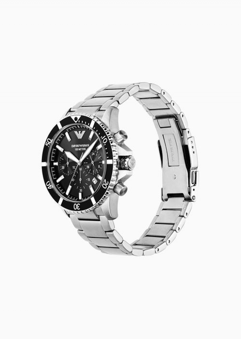 Silver Emporio Armani Chronograph Stainless Steel Watch | EA-SN59369