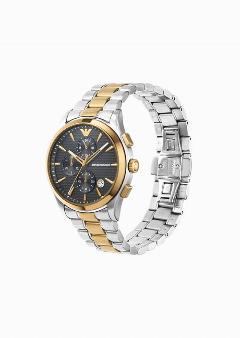 Silver Emporio Armani Chronograph Two-tone Stainless Steel Watch | EA-SN59365