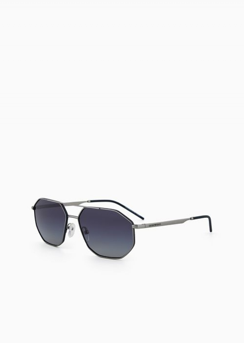 Silver Emporio Armani Irregular-shaped Men’s Sunglasses | EA-SN59476