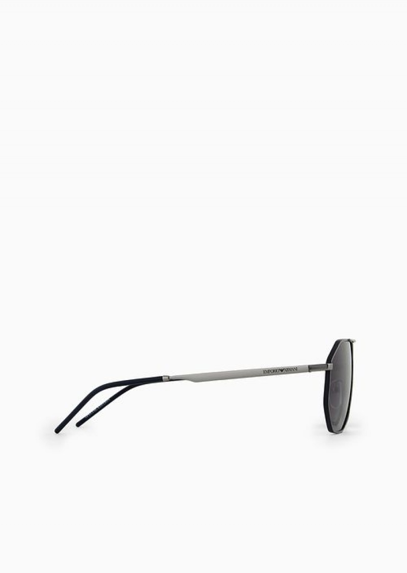 Silver Emporio Armani Irregular-shaped Men’s Sunglasses | EA-SN59476