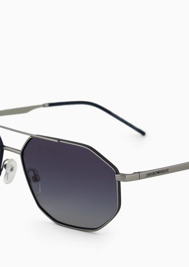 Silver Emporio Armani Irregular-shaped Men’s Sunglasses | EA-SN59476