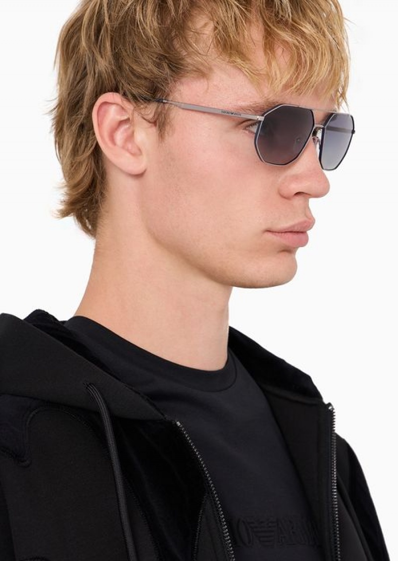 Silver Emporio Armani Irregular-shaped Men’s Sunglasses | EA-SN59476