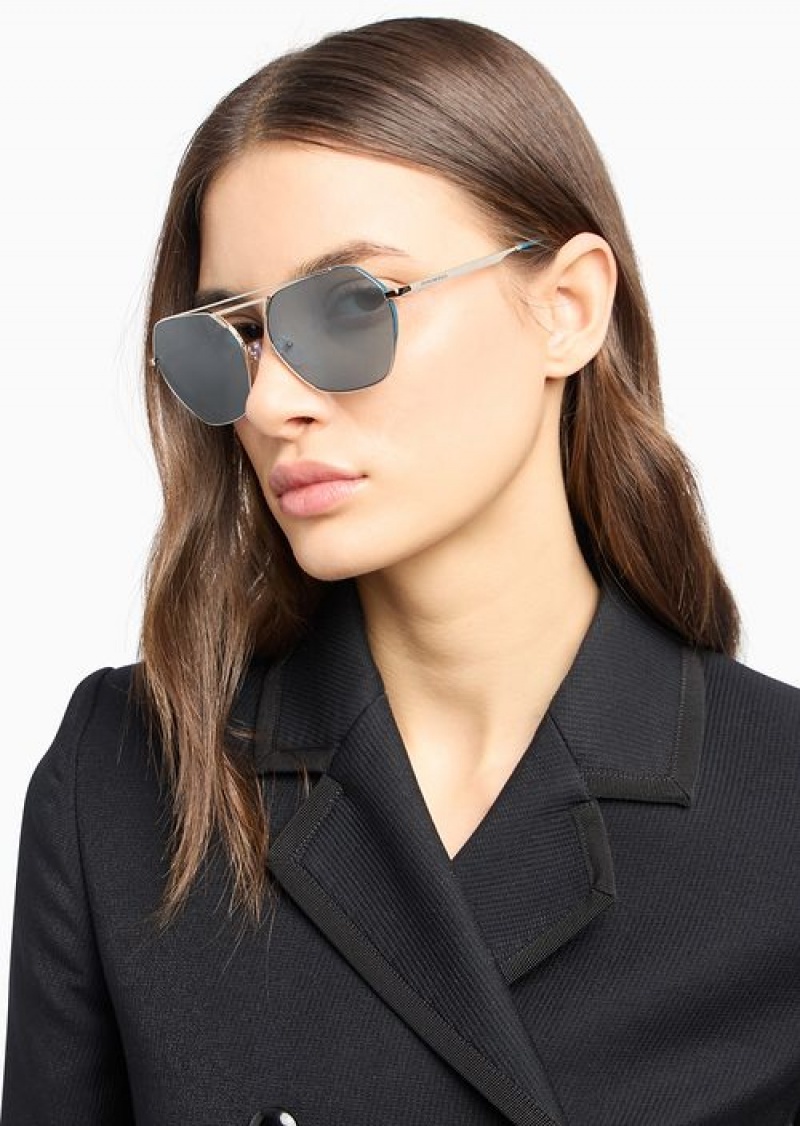 Silver Emporio Armani Irregular-shaped Women’s Sunglasses | EA-SN57735