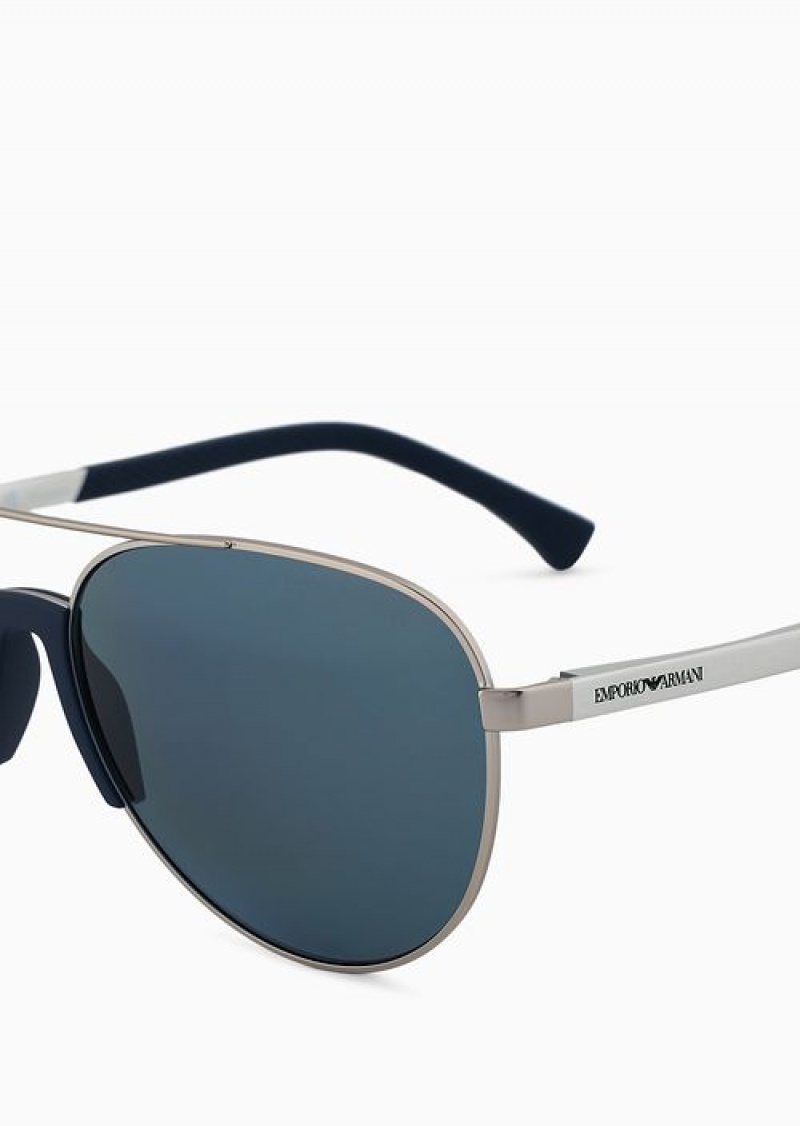 Silver Emporio Armani Men’s Aviator Sunglasses | EA-SN59412