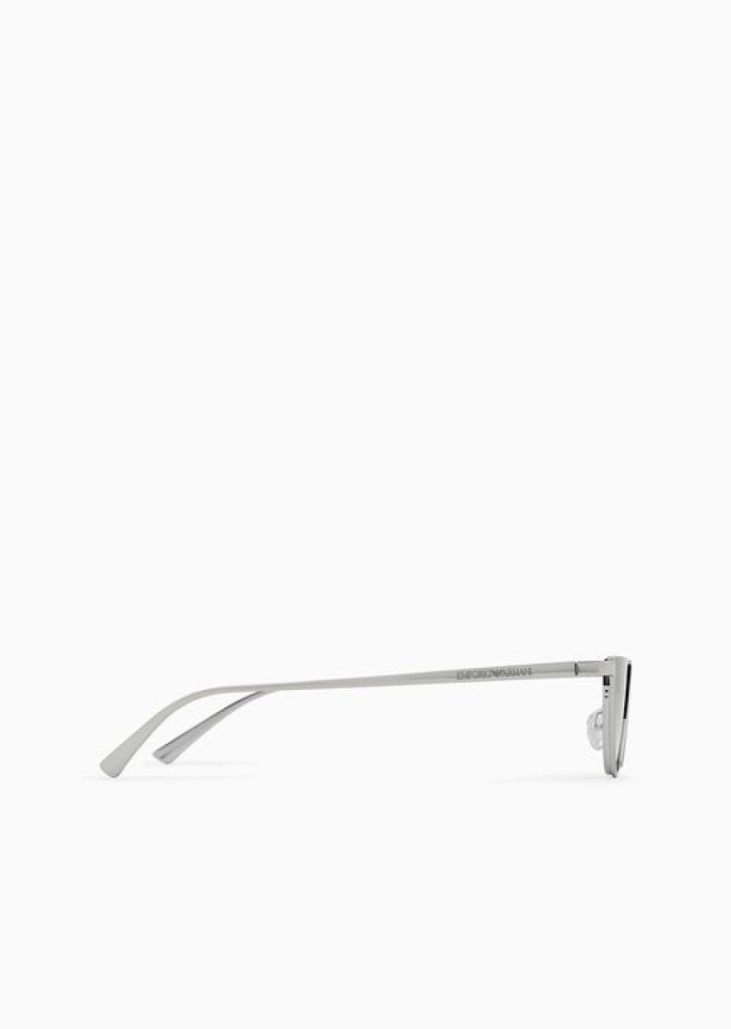 Silver Emporio Armani Men’s Oval Sunglasses | EA-SN59471