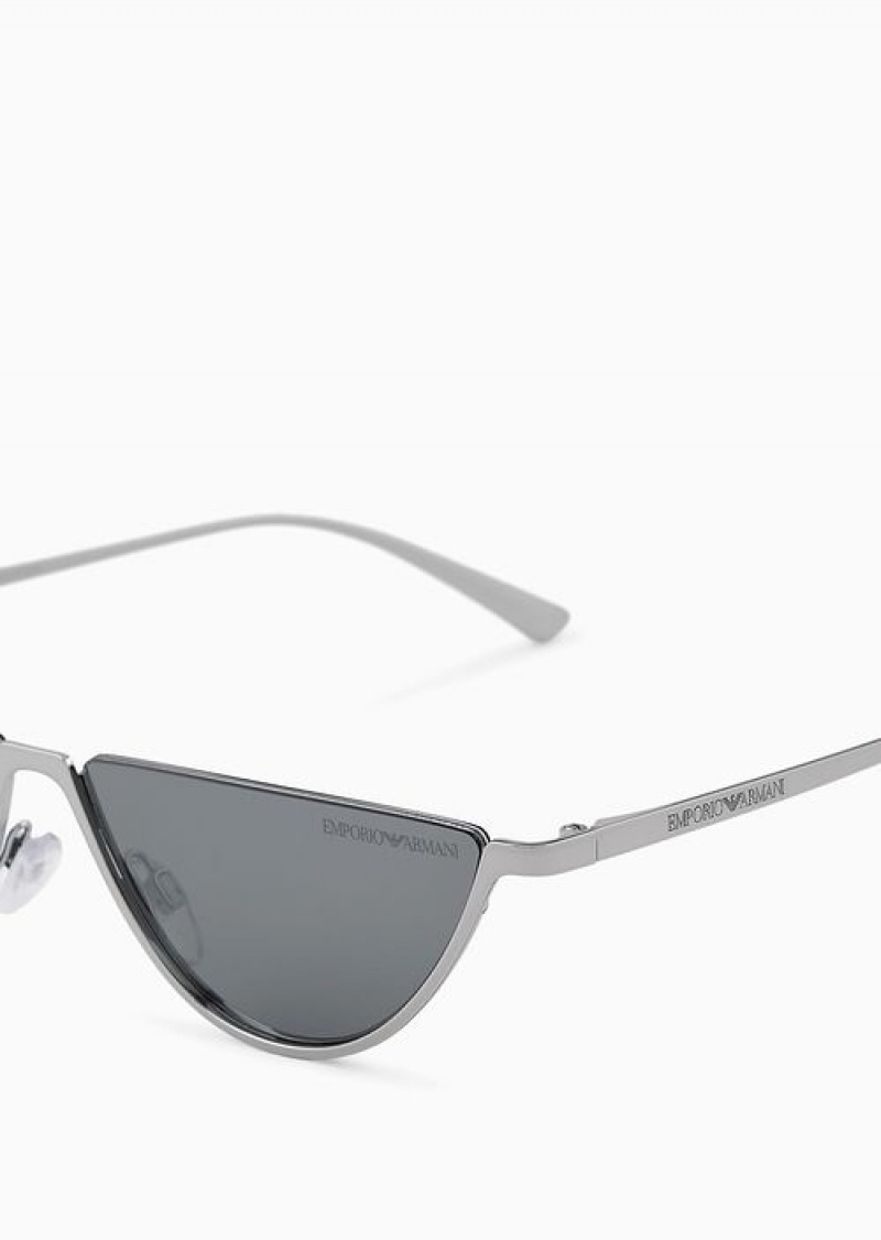 Silver Emporio Armani Men’s Oval Sunglasses | EA-SN59471