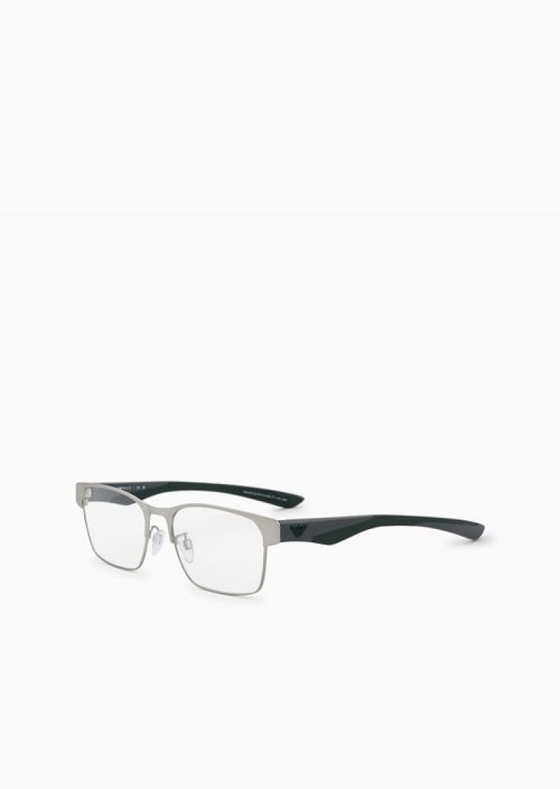 Silver Emporio Armani Men’s Rectangular Glasses | EA-SN59388