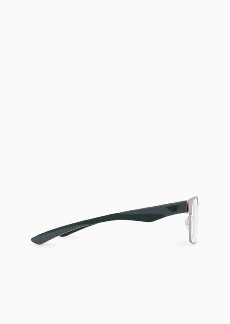 Silver Emporio Armani Men’s Rectangular Glasses | EA-SN59388