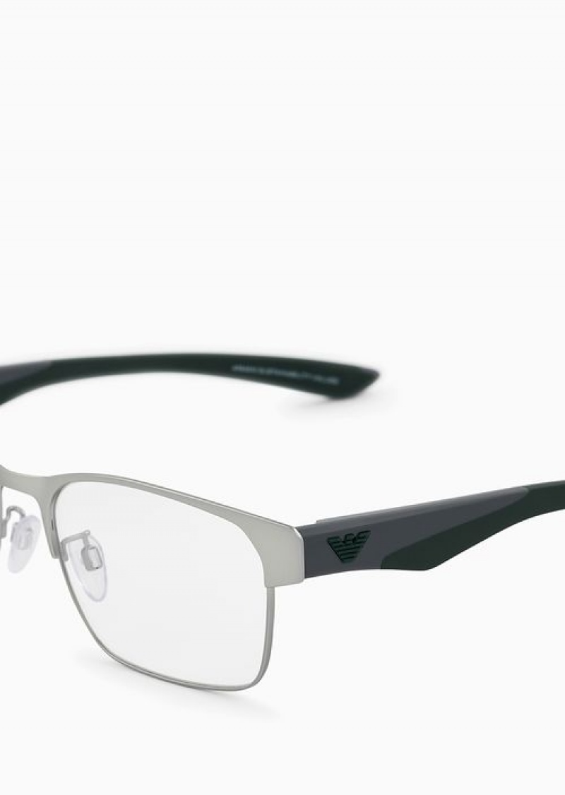 Silver Emporio Armani Men’s Rectangular Glasses | EA-SN59388