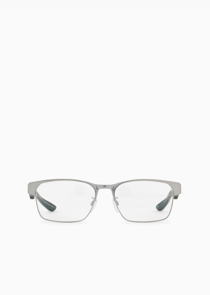 Silver Emporio Armani Men’s Rectangular Glasses | EA-SN59388