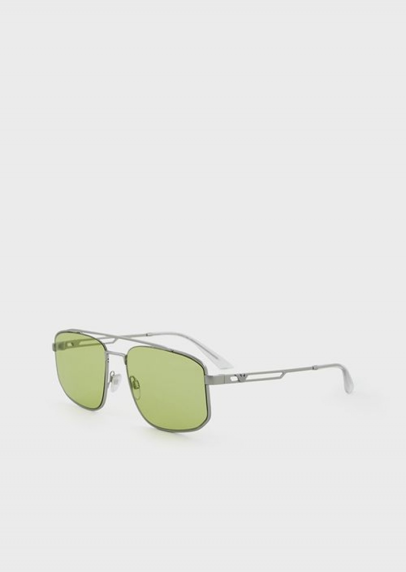 Silver Emporio Armani Men’s Rectangular Sunglasses | EA-SN59481