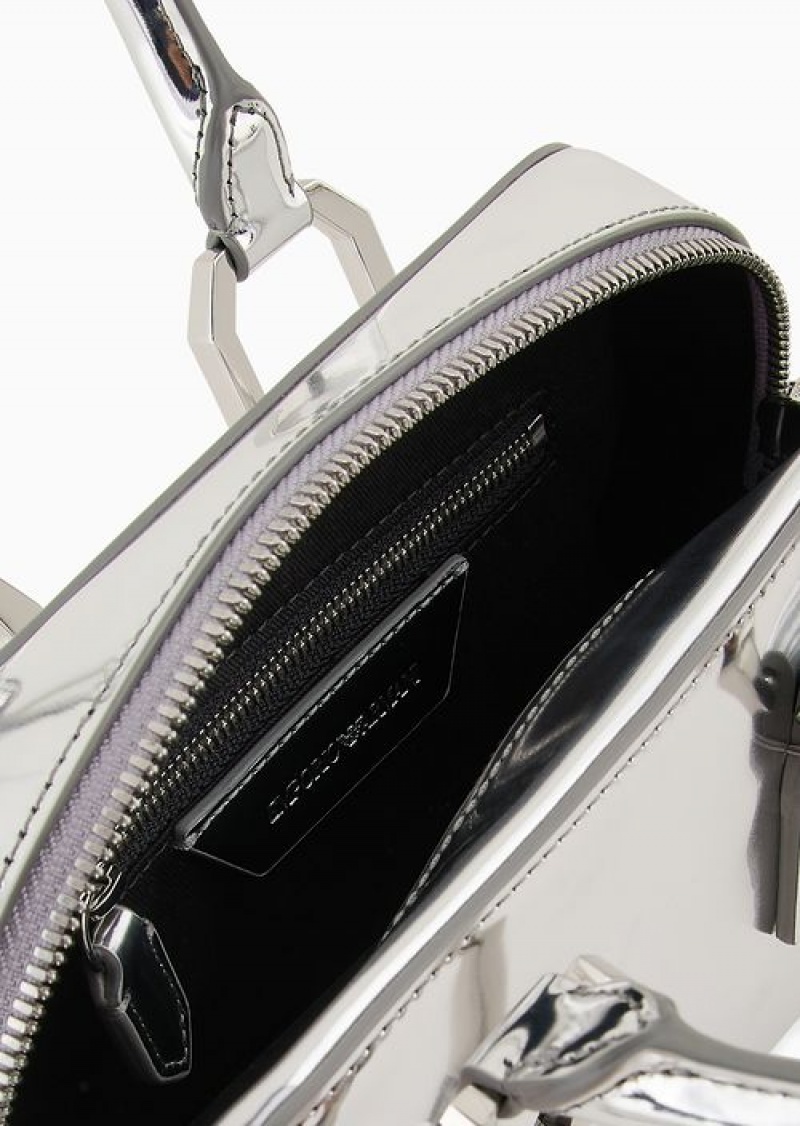 Silver Emporio Armani Mirror-laminate Double Handle Bauletto Bag | EA-SN57392