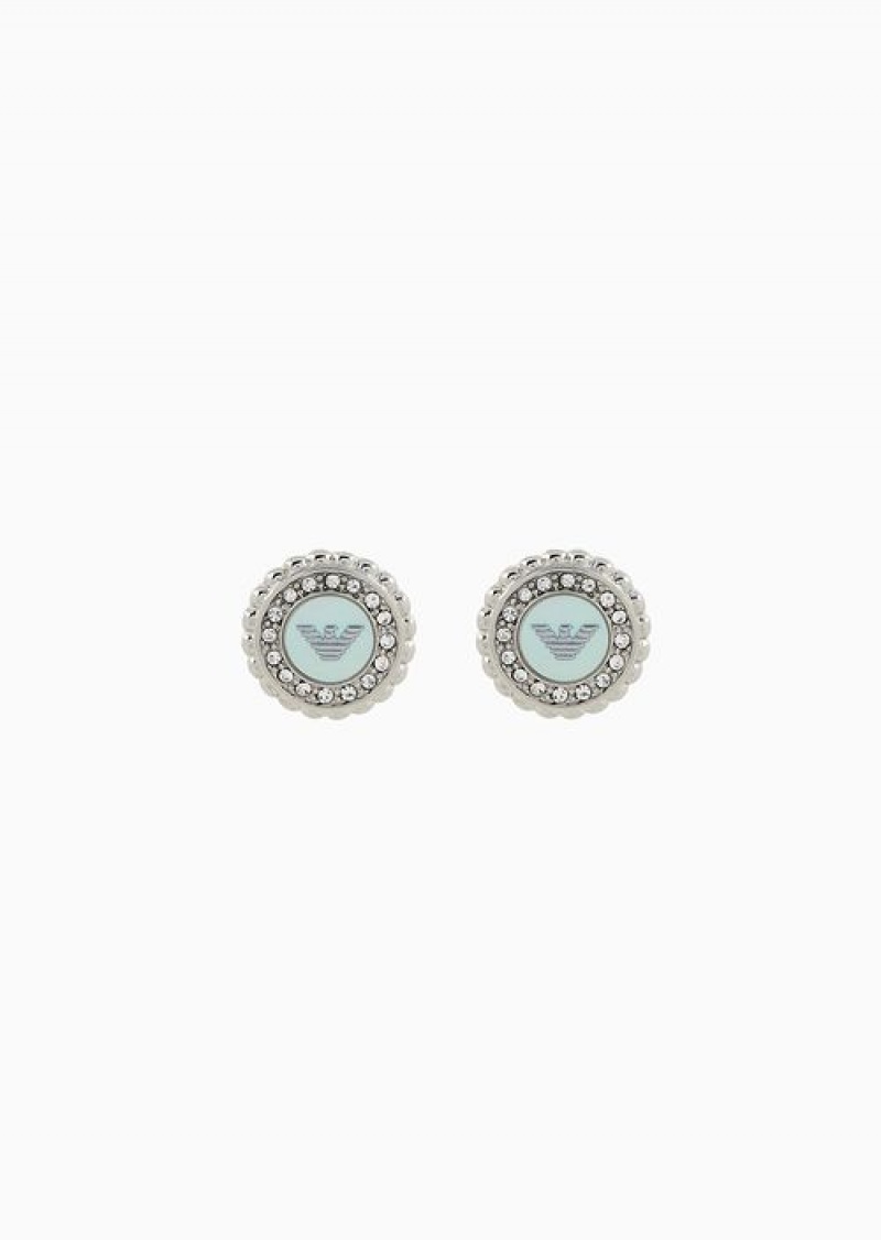 Silver Emporio Armani Stainless Steel Mother Of Pearl Stud Earrings | EA-SN57529