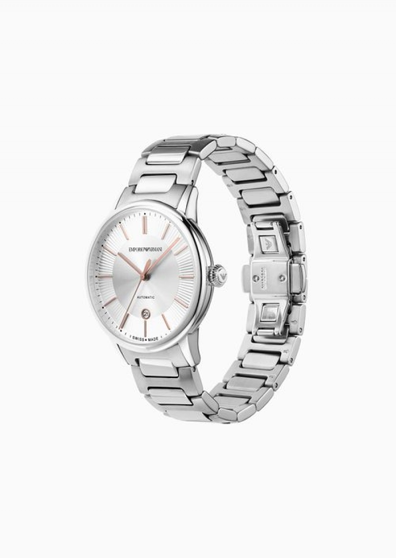 Silver Emporio Armani Swiss Made Automatic Stainless Steel Watch | EA-SN59334