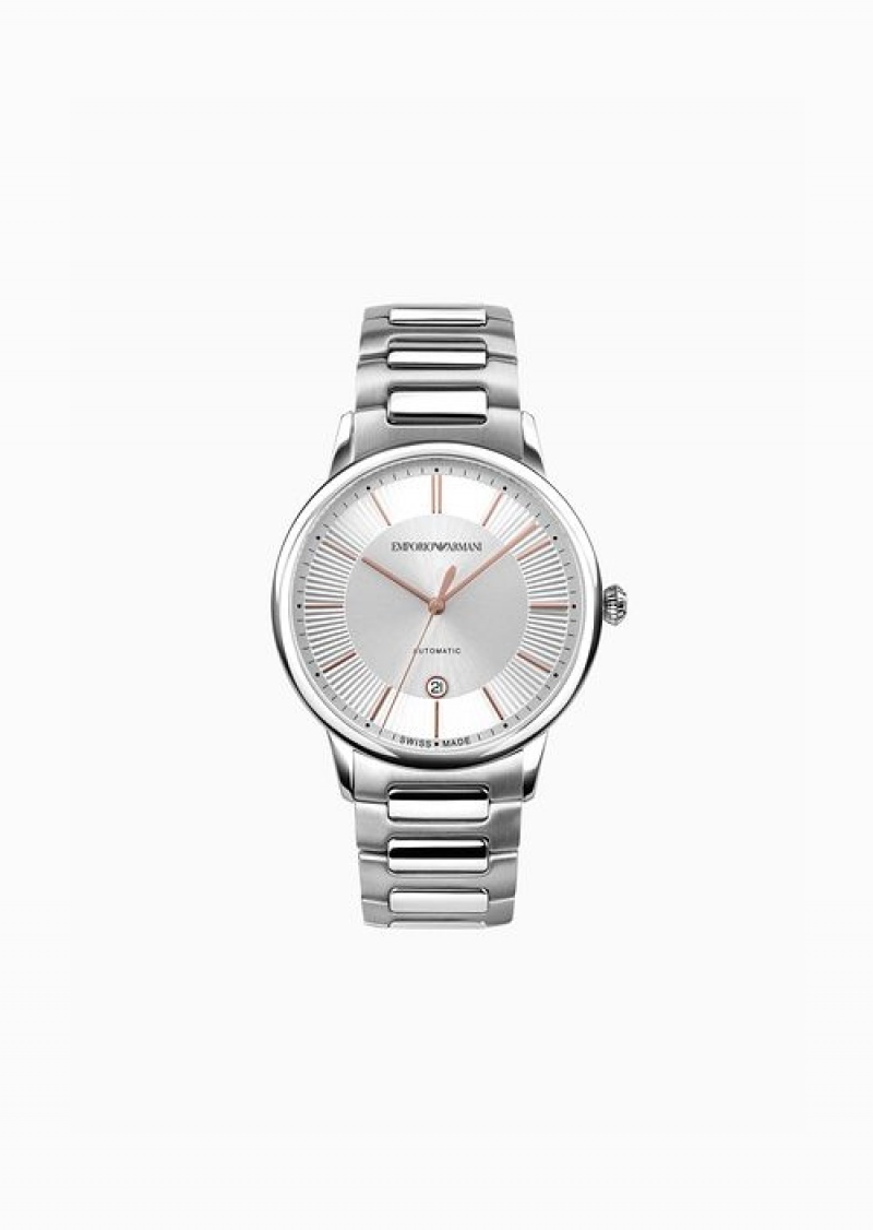 Silver Emporio Armani Swiss Made Automatic Stainless Steel Watch | EA-SN59334