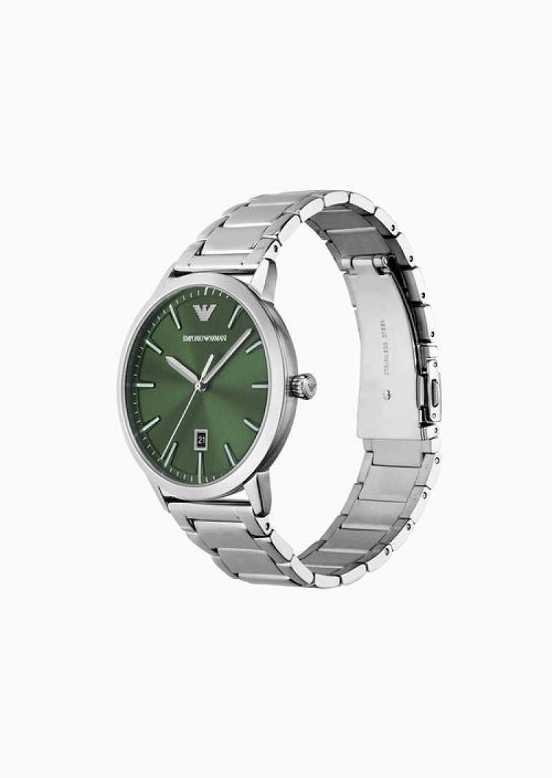 Silver Emporio Armani Three-hand Date Stainless Steel Watch | EA-SN59362