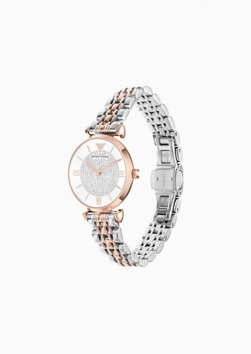 Silver Emporio Armani Women'S Two-hand Two-tone Stainless Steel Watch | EA-SN57658