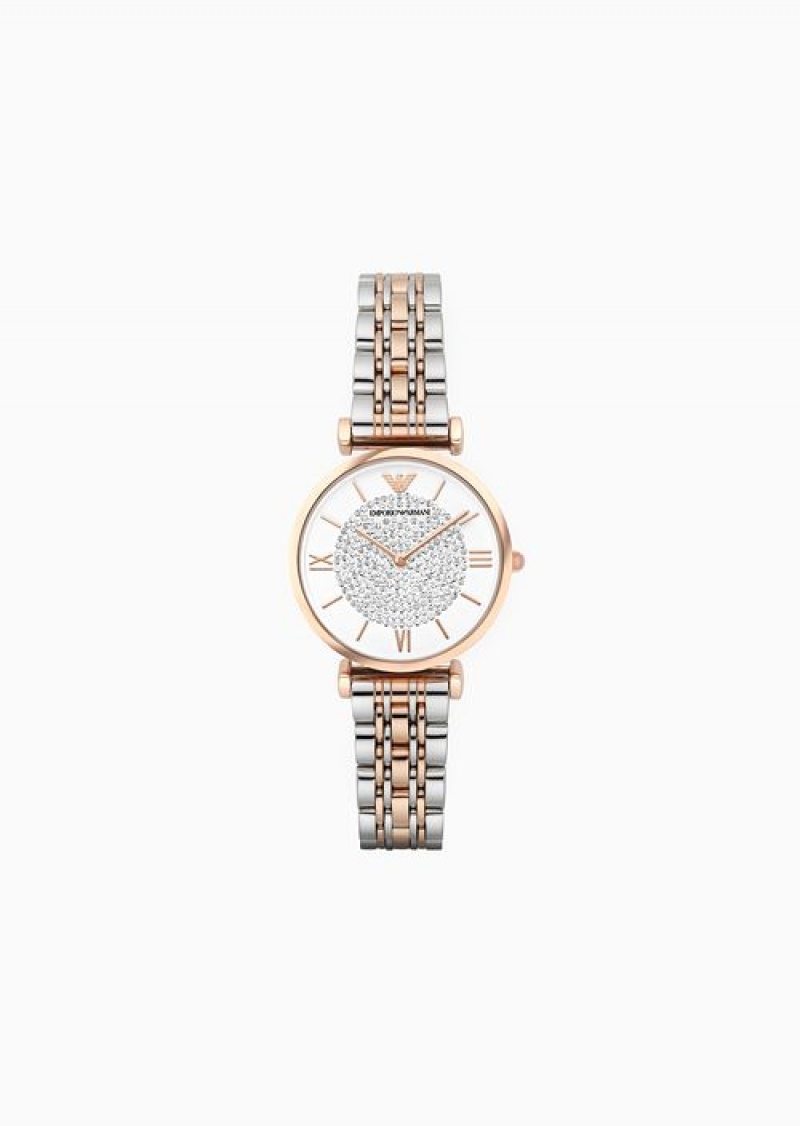 Silver Emporio Armani Women'S Two-hand Two-tone Stainless Steel Watch | EA-SN57658