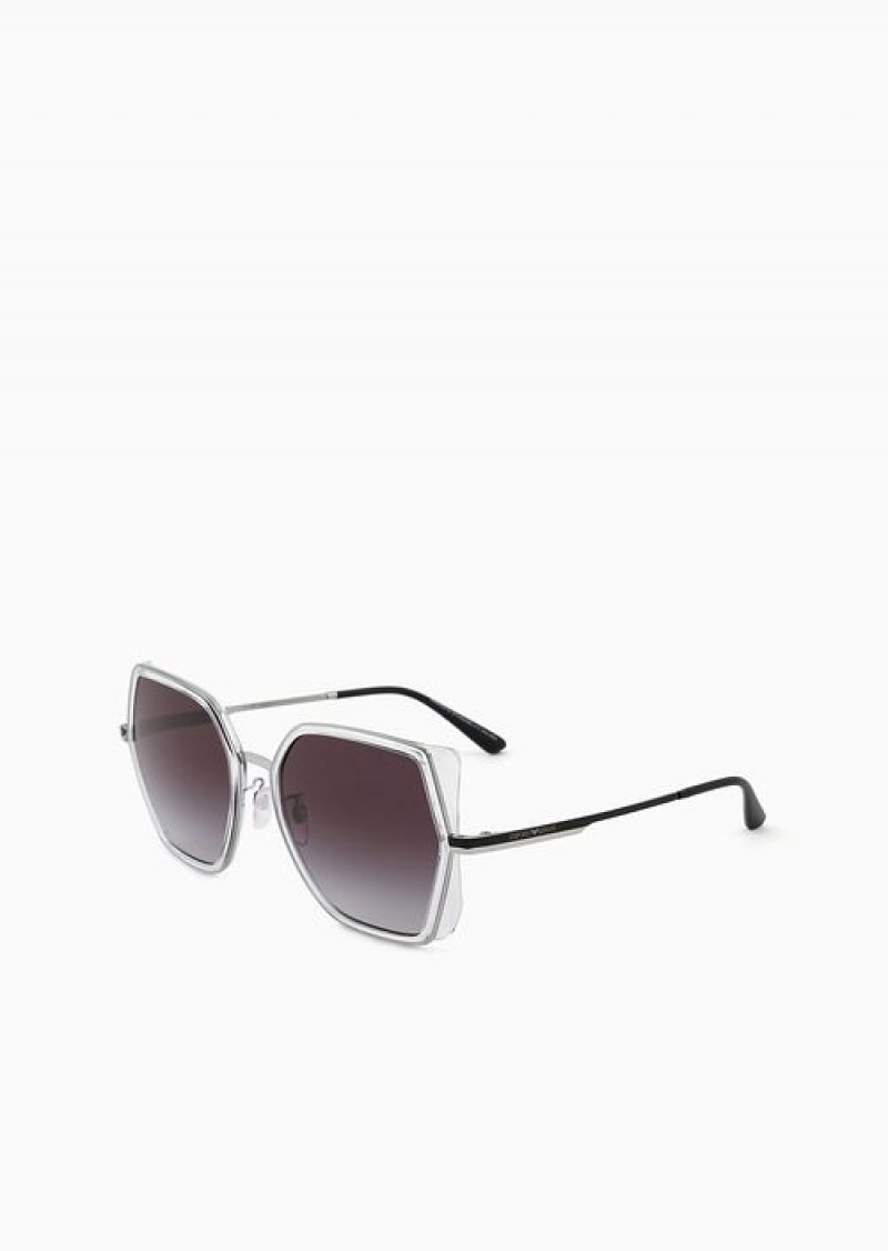 Silver Emporio Armani Women’s Square Oversized Sunglasses | EA-SN57756