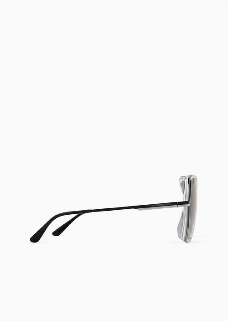 Silver Emporio Armani Women’s Square Oversized Sunglasses | EA-SN57756